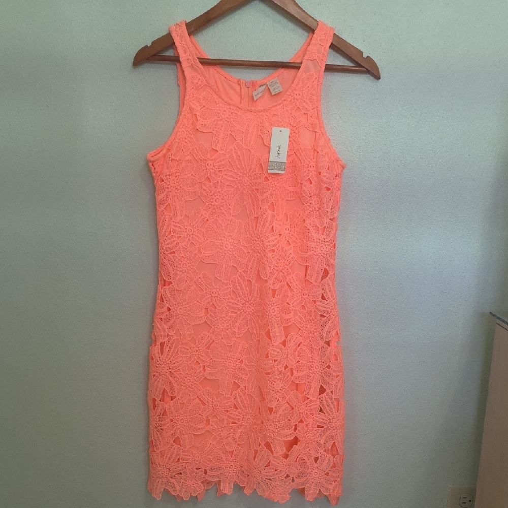 Japna Sleeveless Floral Orange Lace Dress Sz Medium